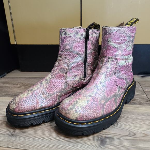 VTG Doc Dr Martens DMs Pink Snake Skin Pattern UK 7 Combat Moto Boots England - Picture 10 of 15